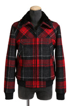 美品 サンローラン Saint Laurent / 20AW 襟ムートン / ウール タータンチェック / ショート キルティング ジャケット / size 50 (RED)