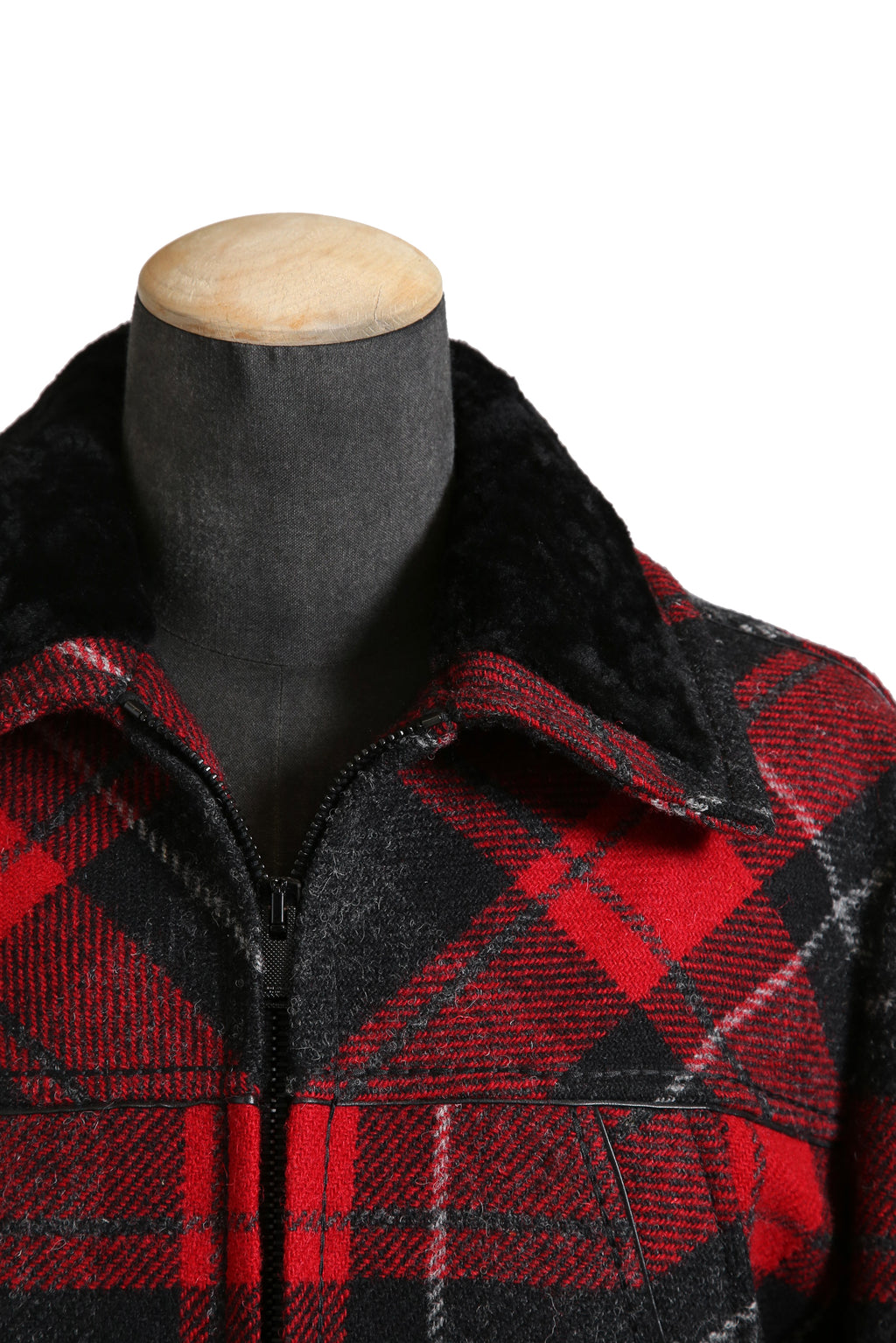 美品 サンローラン Saint Laurent / 20AW 襟ムートン / ウール タータンチェック / ショート キルティング ジャケット / size 50 (RED)