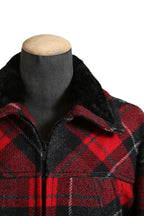 美品 サンローラン Saint Laurent / 20AW 襟ムートン / ウール タータンチェック / ショート キルティング ジャケット / size 50 (RED)