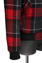 美品 サンローラン Saint Laurent / 20AW 襟ムートン / ウール タータンチェック / ショート キルティング ジャケット / size 50 (RED)