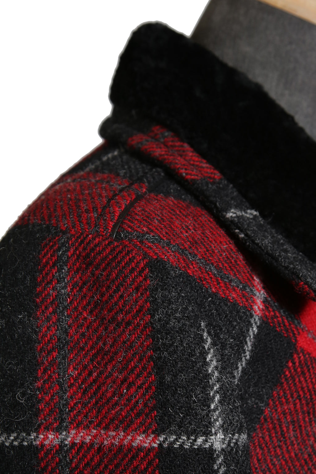 美品 サンローラン Saint Laurent / 20AW 襟ムートン / ウール タータンチェック / ショート キルティング ジャケット / size 50 (RED)