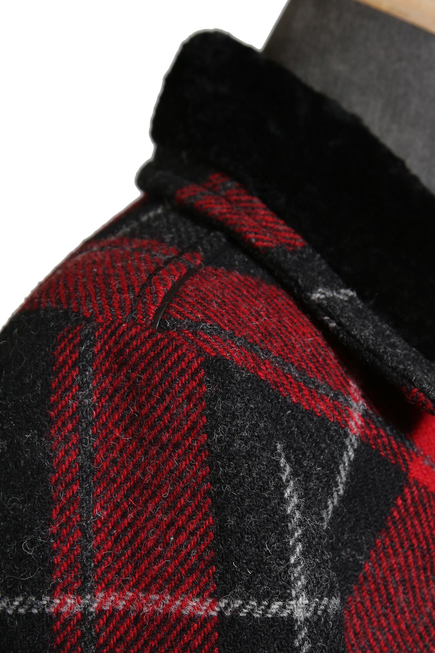 美品 サンローラン Saint Laurent / 20AW 襟ムートン / ウール タータンチェック / ショート キルティング ジャケット / size 50 (RED)