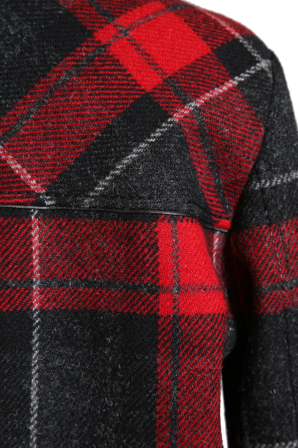 美品 サンローラン Saint Laurent / 20AW 襟ムートン / ウール タータンチェック / ショート キルティング ジャケット / size 50 (RED)