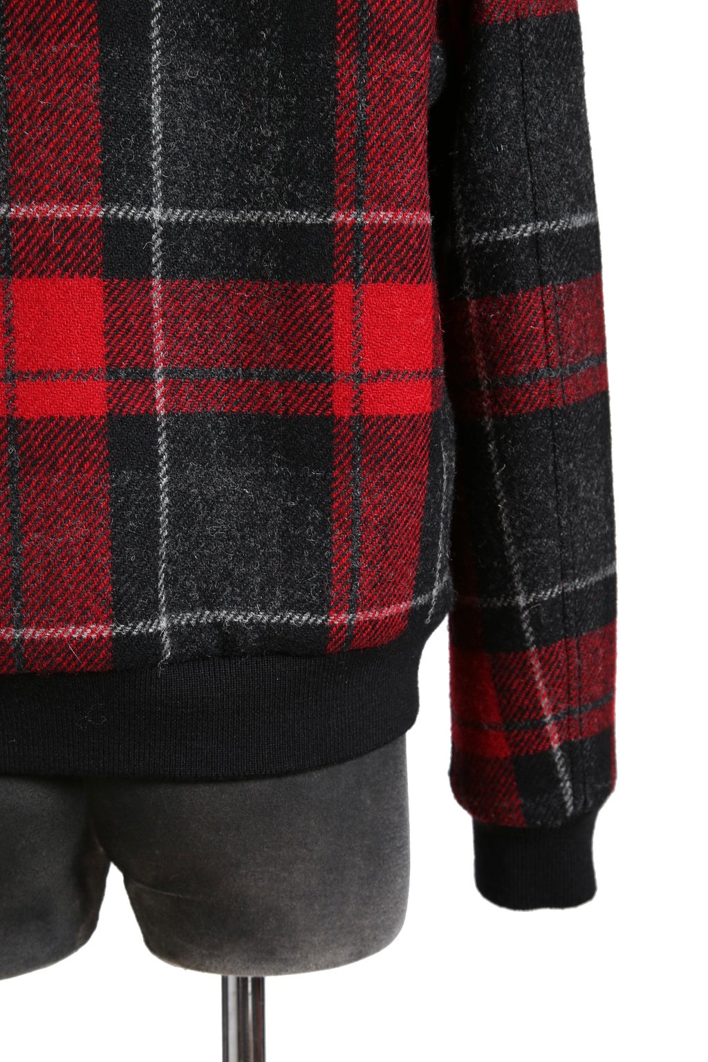 美品 サンローラン Saint Laurent / 20AW 襟ムートン / ウール タータンチェック / ショート キルティング ジャケット / size 50 (RED)