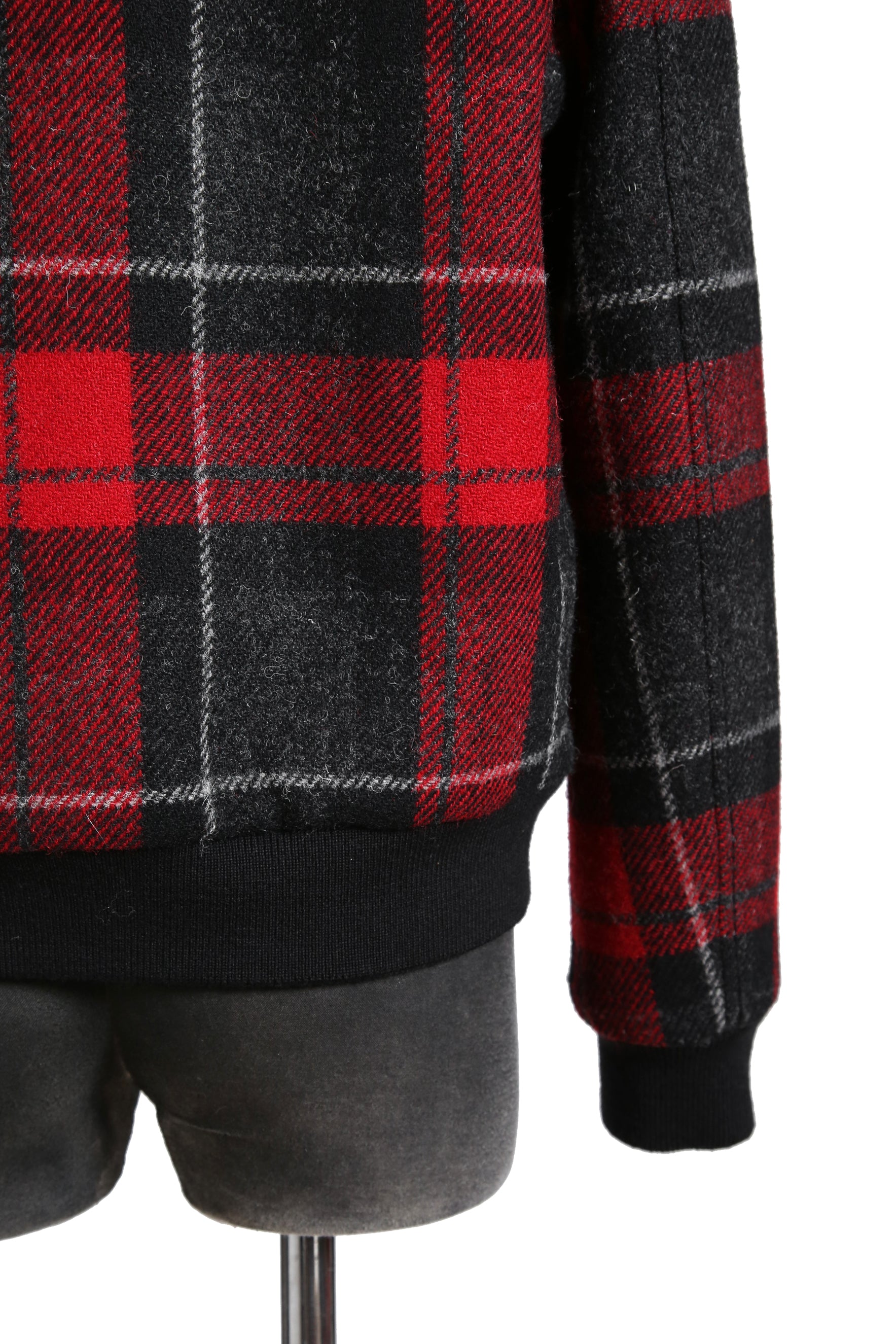 美品 サンローラン Saint Laurent / 20AW 襟ムートン / ウール タータンチェック / ショート キルティング ジャケット / size 50 (RED)