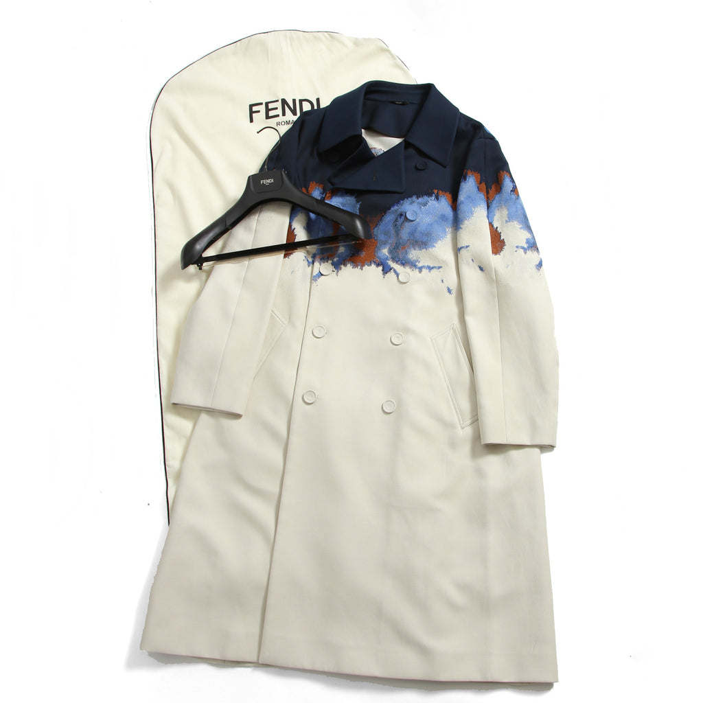希少 極美品 FENDI フェンディ / 定価70万 23SS クラウド モチーフ ジャガード ダブル ロングコート / FF0690 AMZ9 / size 46 コート