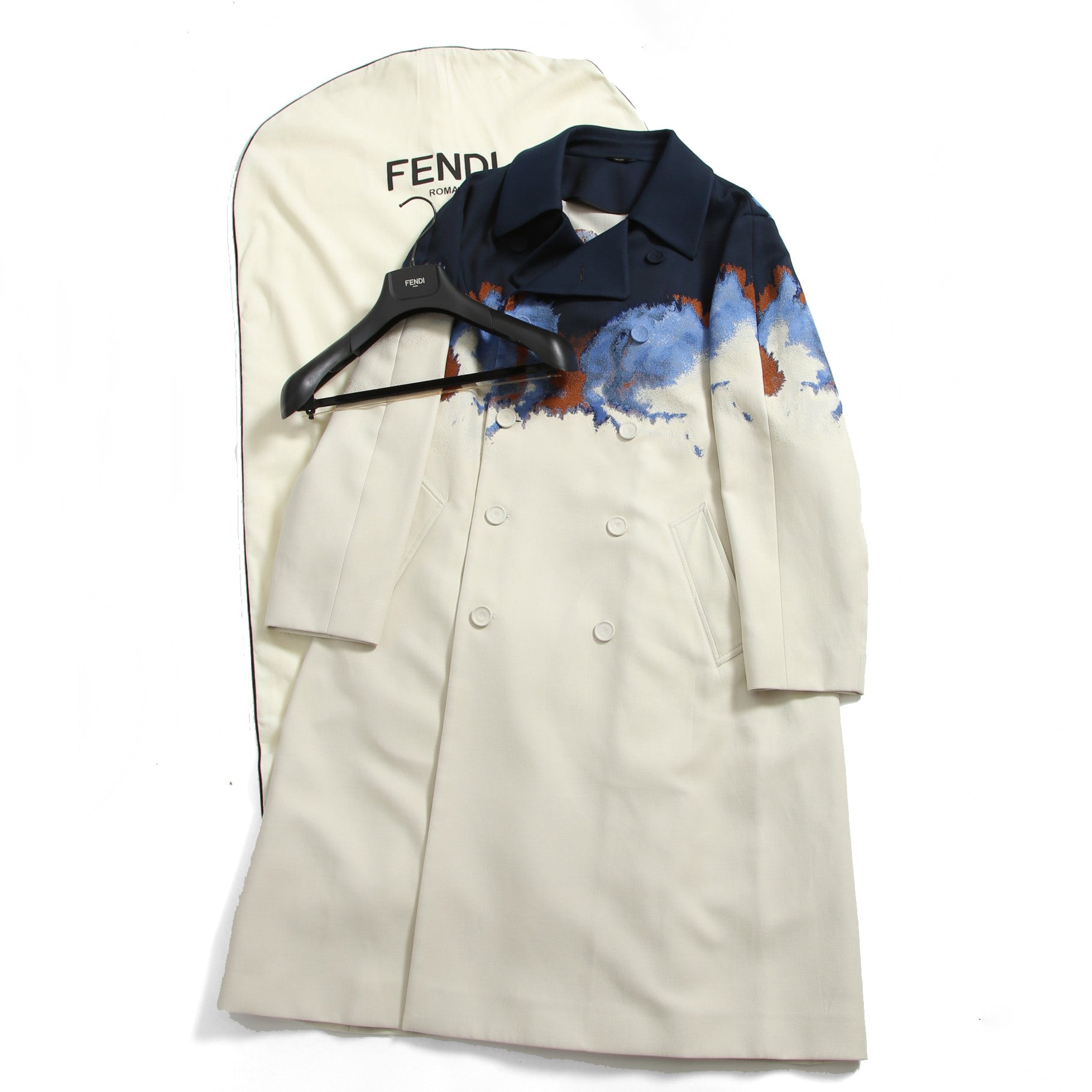 希少 極美品 FENDI フェンディ / 定価70万 23SS クラウド モチーフ ジャガード ダブル ロングコート / FF0690 AMZ9 / size 46 コート