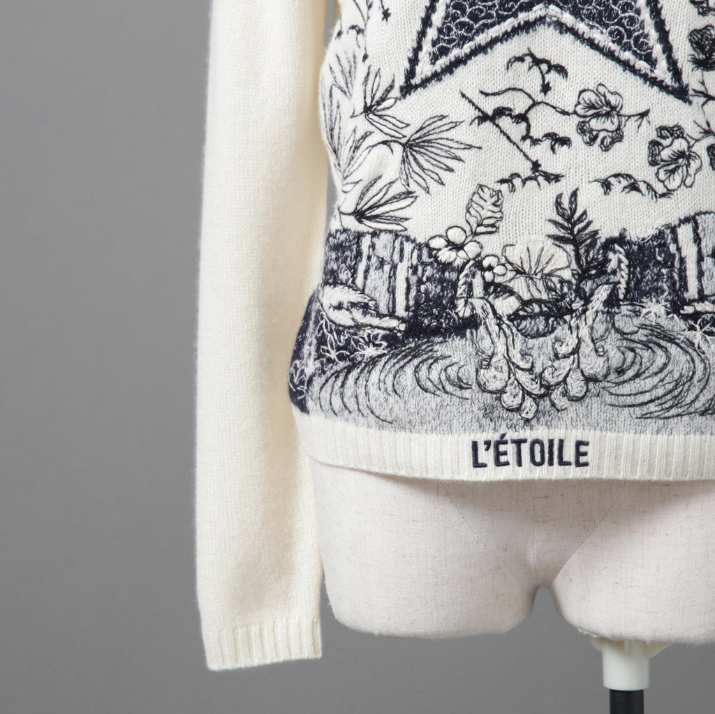 Dior クリスチャン ディオール / 美品 DIOR L'ÉTOILEディオール レトワール エンブロイダリー（刺繍）カシミヤシルク ニットセーター / 014S52WJ029 / size 38 / アイボリー