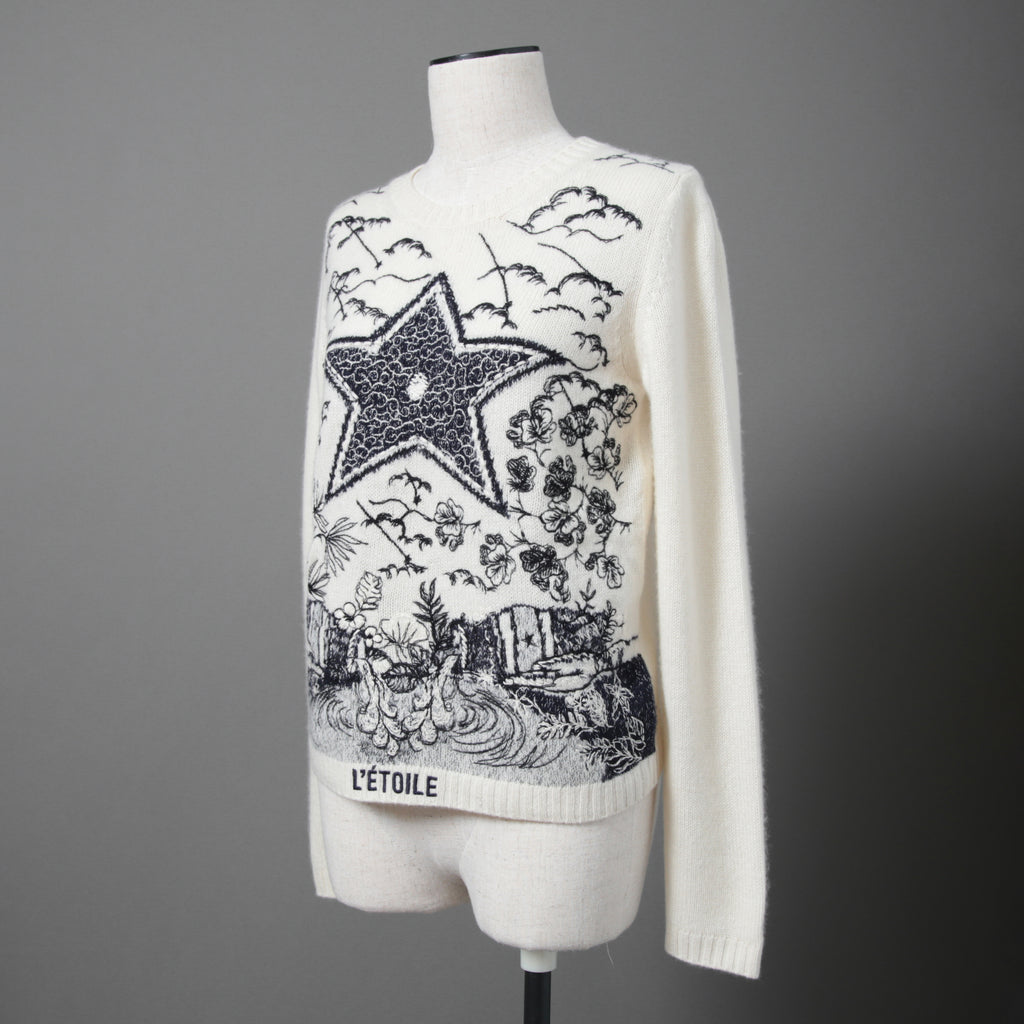 Dior クリスチャン ディオール / 美品 DIOR L'ÉTOILEディオール レトワール エンブロイダリー（刺繍）カシミヤシルク ニットセーター / 014S52WJ029 / size 38 / アイボリー