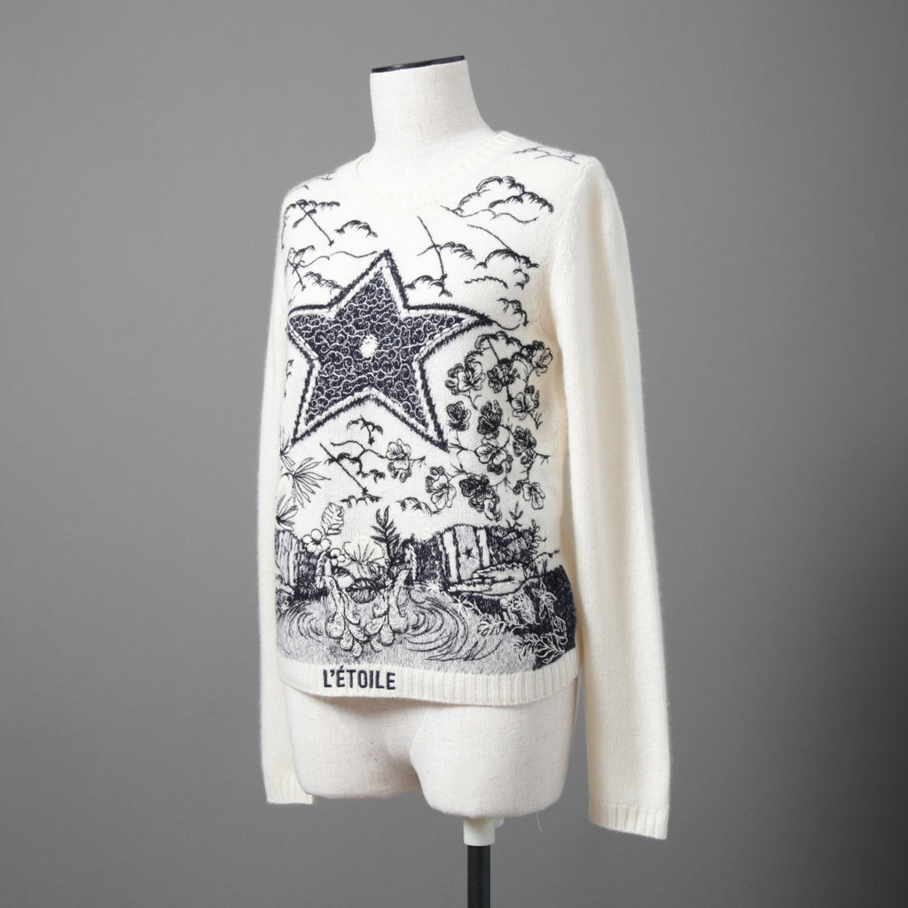 Dior クリスチャン ディオール / 美品 DIOR L'ÉTOILEディオール レトワール エンブロイダリー（刺繍）カシミヤシルク ニットセーター / 014S52WJ029 / size 38 / アイボリー
