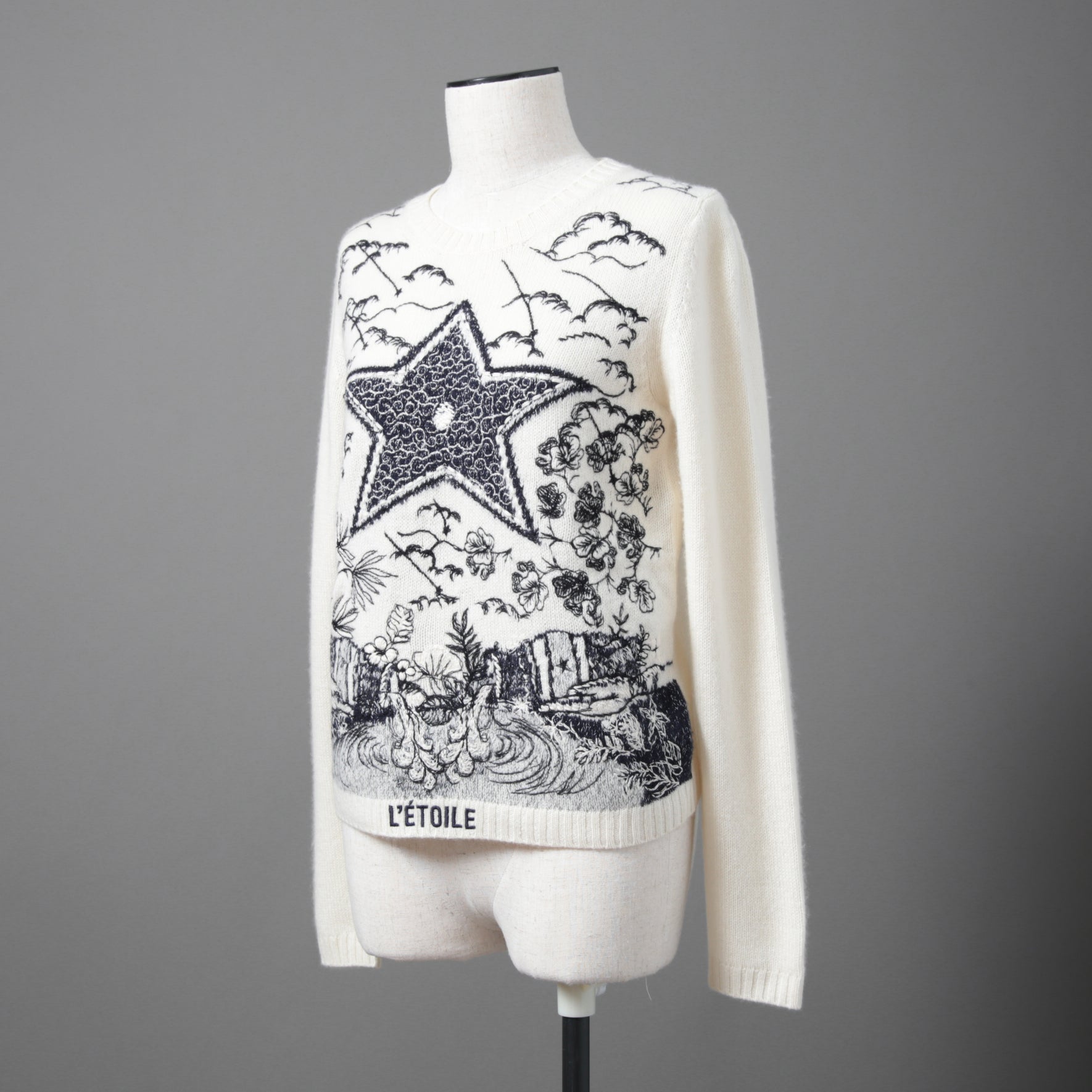 Dior クリスチャン ディオール / 美品 DIOR L'ÉTOILEディオール レトワール エンブロイダリー（刺繍）カシミヤシルク ニットセーター / 014S52WJ029 / size 38 / アイボリー