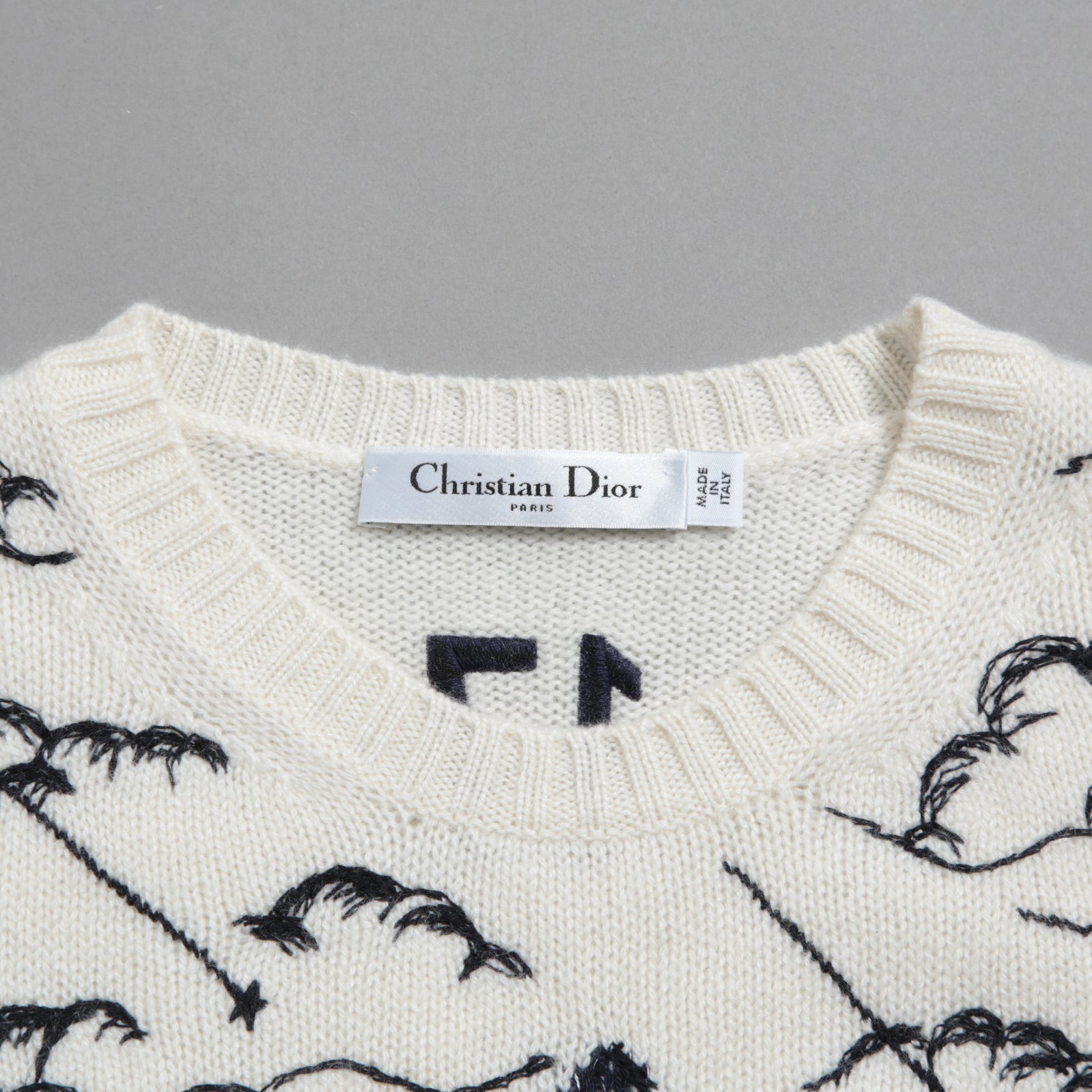 Dior クリスチャン ディオール / 美品 DIOR L'ÉTOILEディオール レトワール エンブロイダリー（刺繍）カシミヤシルク ニットセーター / 014S52WJ029 / size 38 / アイボリー