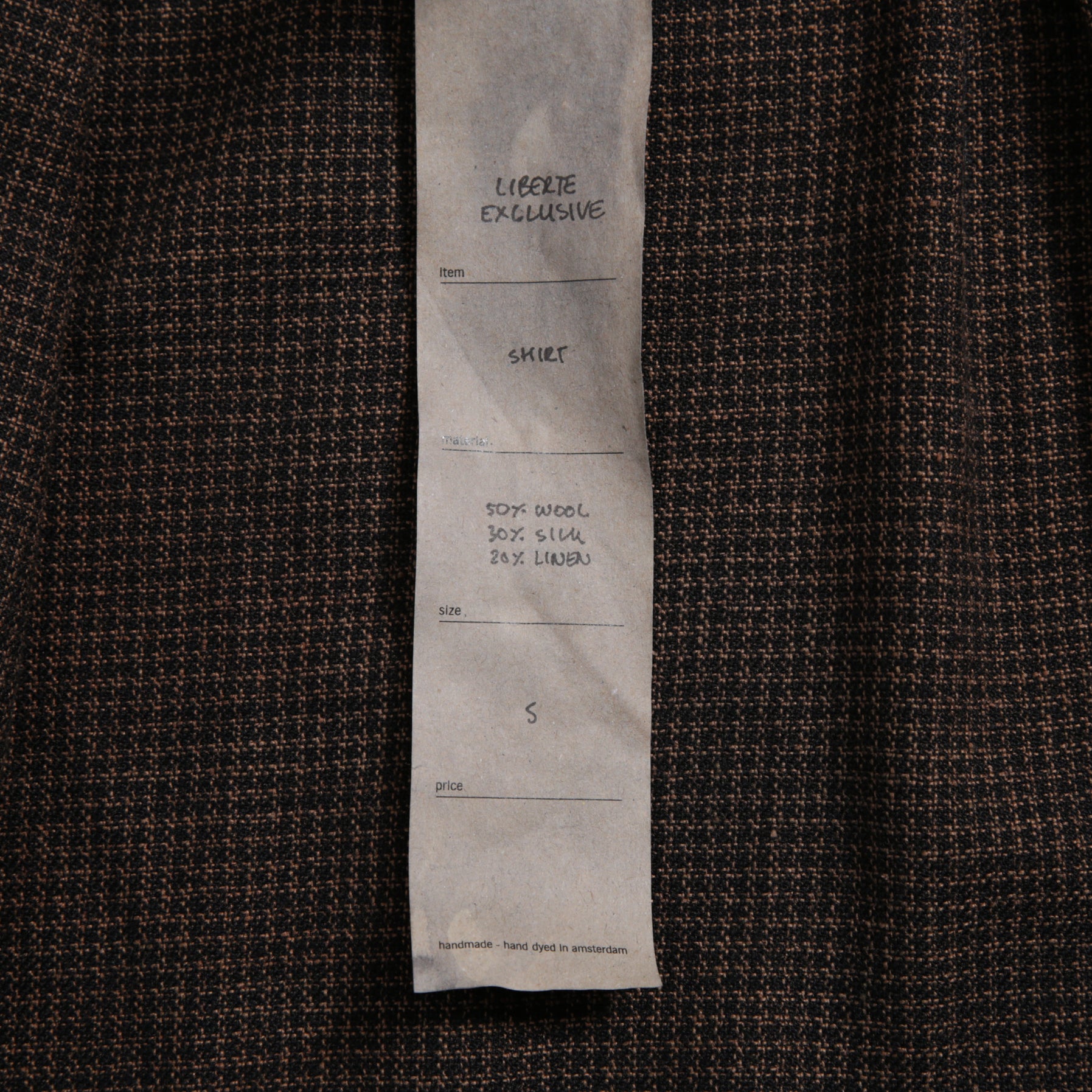 新品 BIEK VERSTAPPEN ビークファースタッペン / 24-25AW Liberte KOBE 別注 Wool Silk Shirt / Hand Dyed / 長袖シャツ / size S (BROWN CHECK)