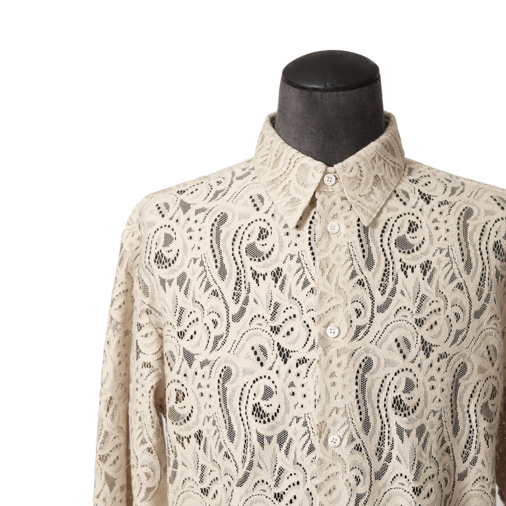 美品 AMIRI アミリ / ペイズリー柄 / コットン レース 長袖シャツ / size L (Beige) 確実正規品