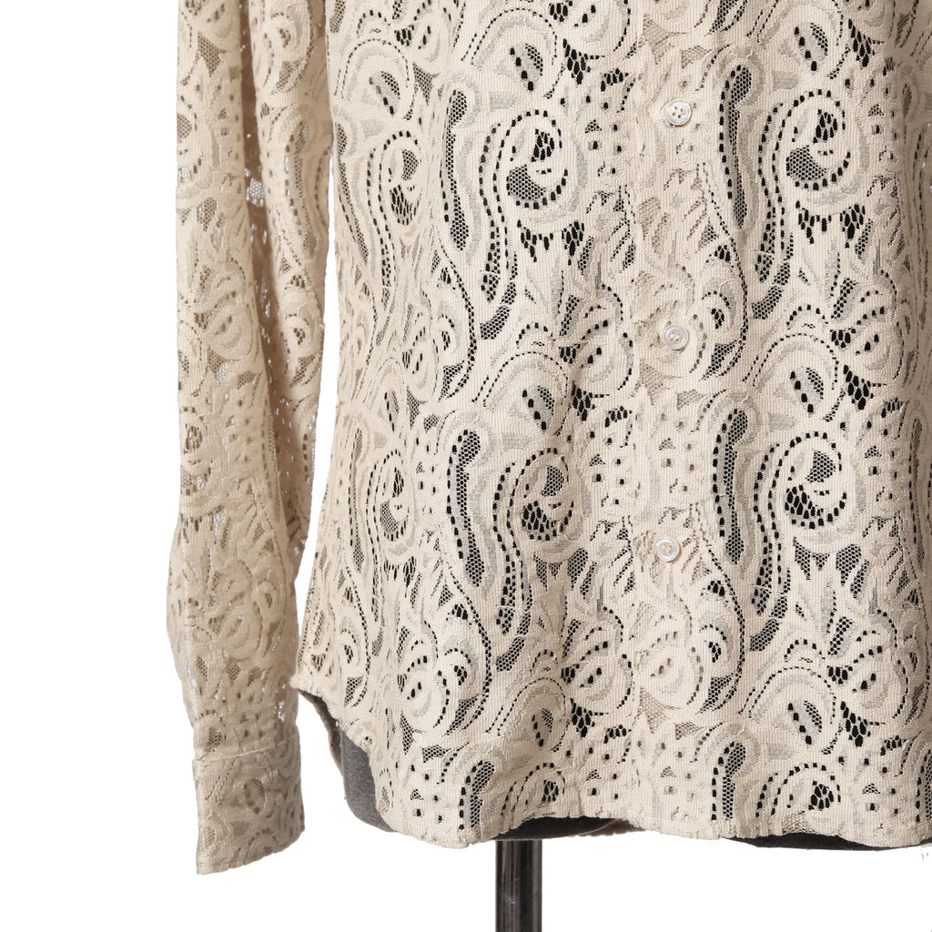 美品 AMIRI アミリ / ペイズリー柄 / コットン レース 長袖シャツ / size L (Beige) 確実正規品