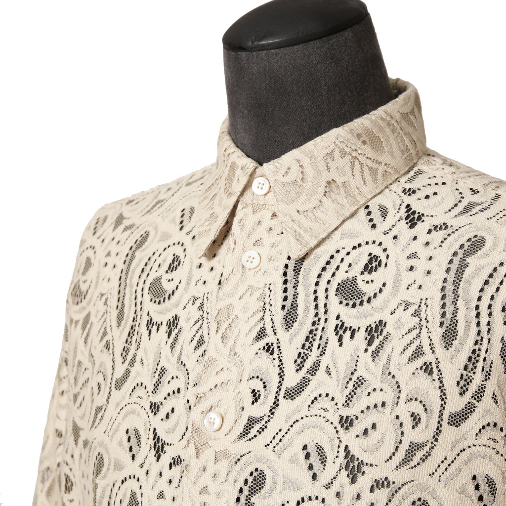 美品 AMIRI アミリ / ペイズリー柄 / コットン レース 長袖シャツ / size L (Beige) 確実正規品