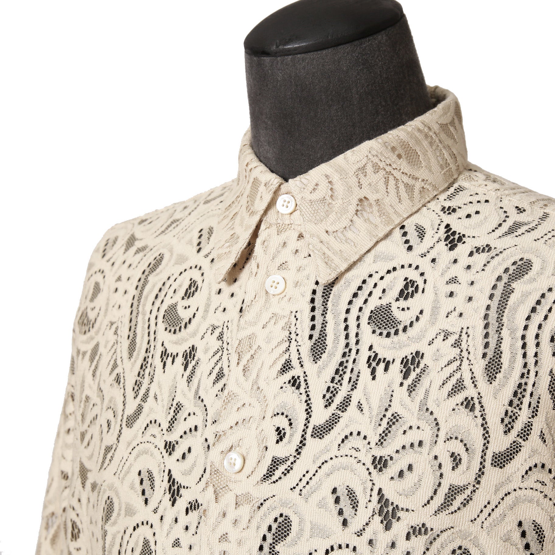 美品 AMIRI アミリ / ペイズリー柄 / コットン レース 長袖シャツ / size L (Beige) 確実正規品