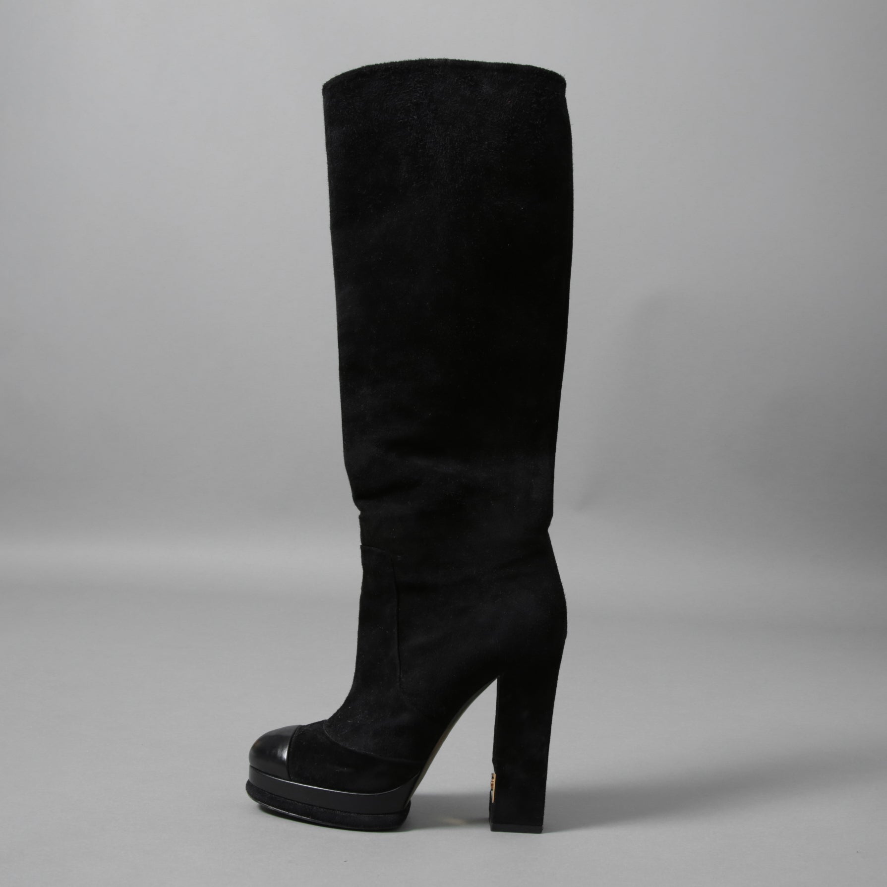CHANEL シャネル / 美品 CCココマークヒール  ロングブーツ ブラックスエード レザートゥ / シューズ / size 23.5cm (BLACK)