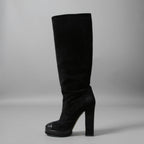 CHANEL シャネル / 美品 CCココマークヒール  ロングブーツ ブラックスエード レザートゥ / シューズ / size 23.5cm (BLACK)