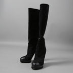 CHANEL シャネル / 美品 CCココマークヒール  ロングブーツ ブラックスエード レザートゥ / シューズ / size 23.5cm (BLACK)