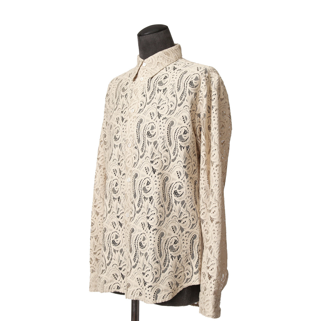 美品 AMIRI アミリ / ペイズリー柄 / コットン レース 長袖シャツ / size L (Beige) 確実正規品