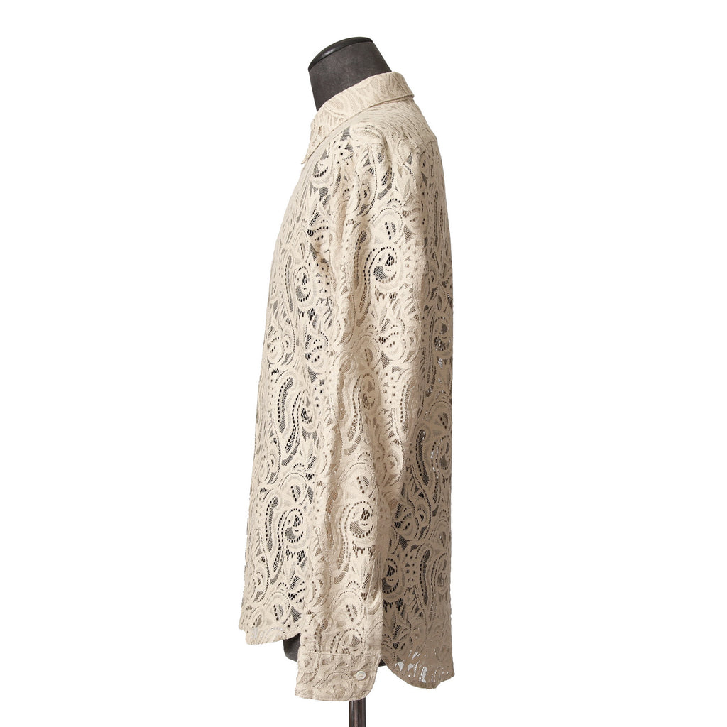 美品 AMIRI アミリ / ペイズリー柄 / コットン レース 長袖シャツ / size L (Beige) 確実正規品