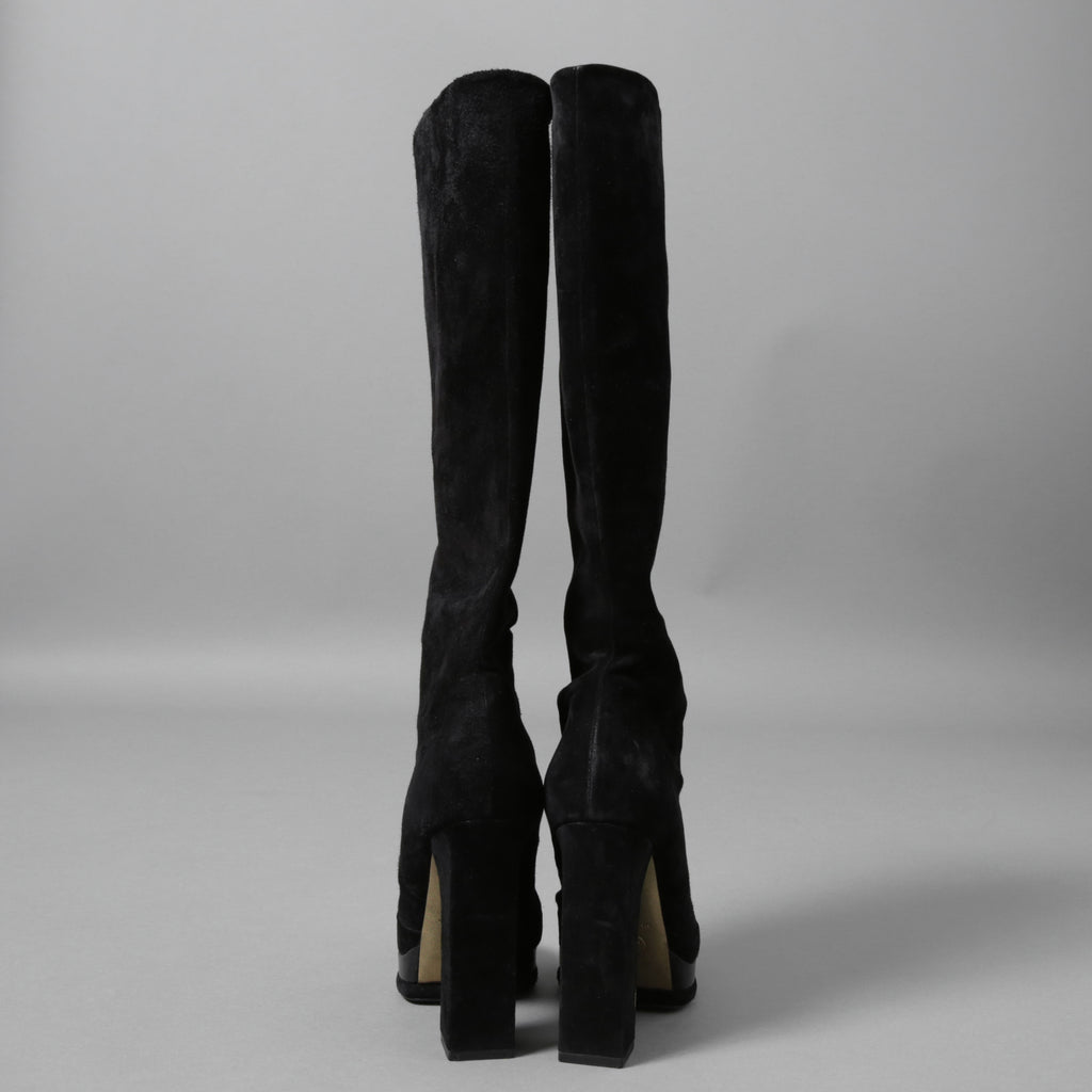 CHANEL シャネル / 美品 CCココマークヒール  ロングブーツ ブラックスエード レザートゥ / シューズ / size 23.5cm (BLACK)