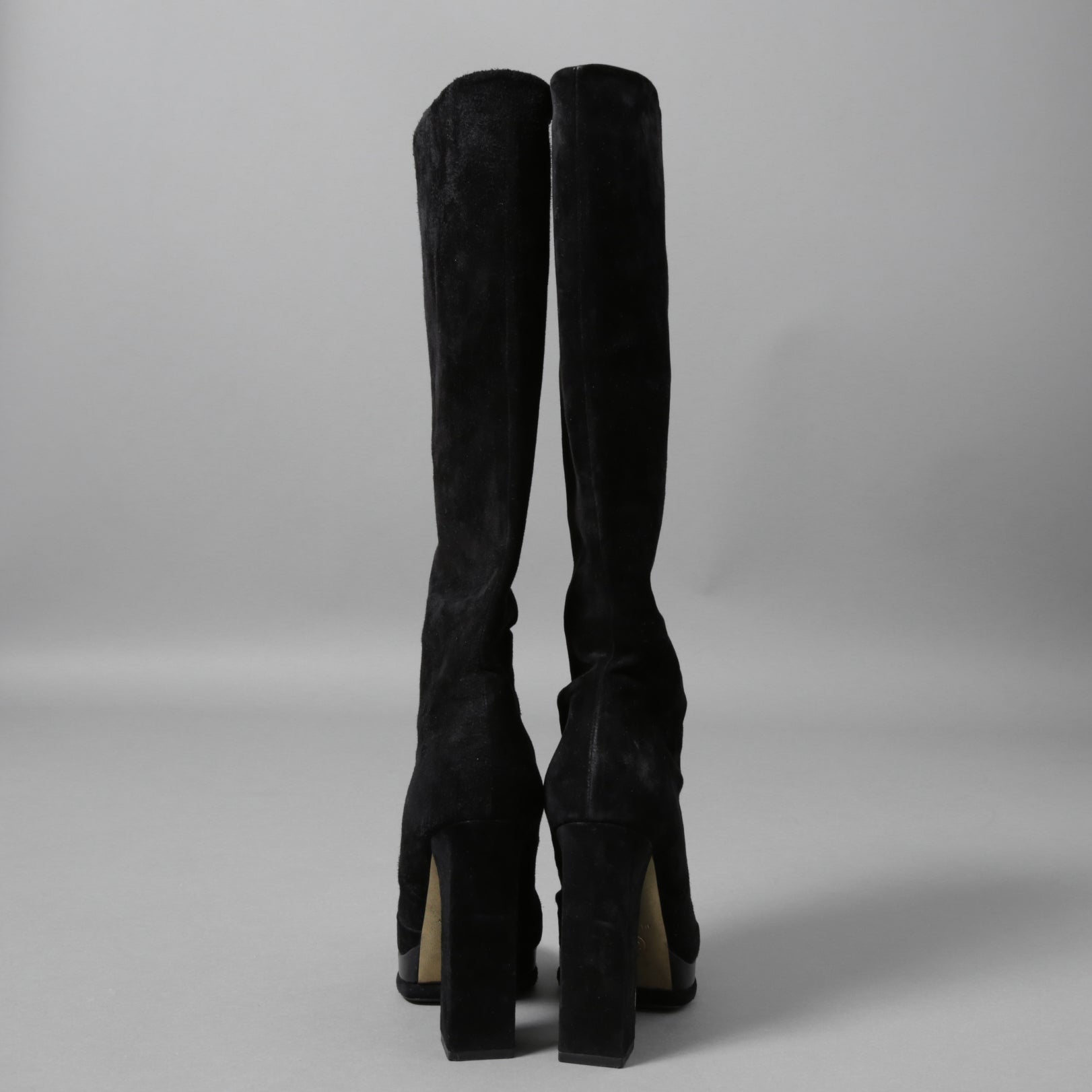 CHANEL シャネル / 美品 CCココマークヒール  ロングブーツ ブラックスエード レザートゥ / シューズ / size 23.5cm (BLACK)