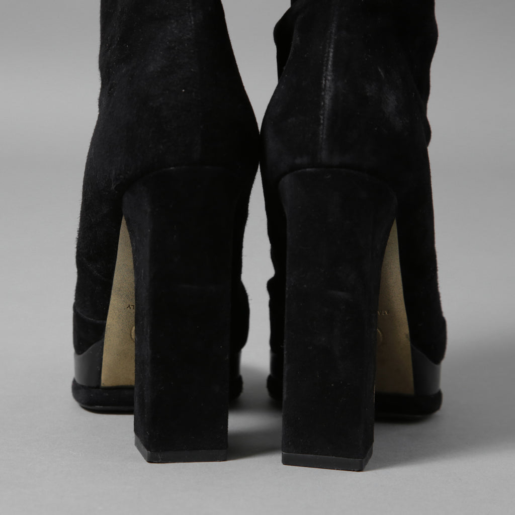 CHANEL シャネル / 美品 CCココマークヒール  ロングブーツ ブラックスエード レザートゥ / シューズ / size 23.5cm (BLACK)