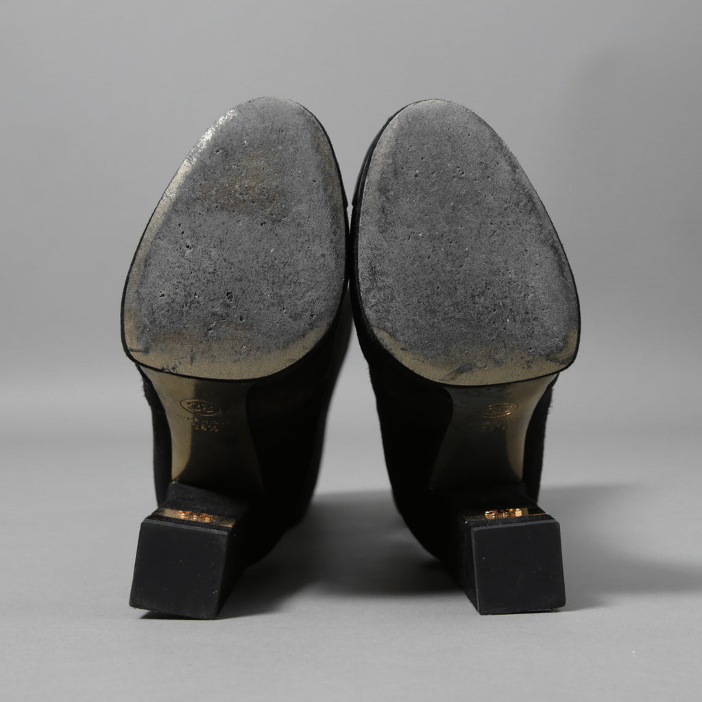 CHANEL シャネル / 美品 CCココマークヒール  ロングブーツ ブラックスエード レザートゥ / シューズ / size 23.5cm (BLACK)