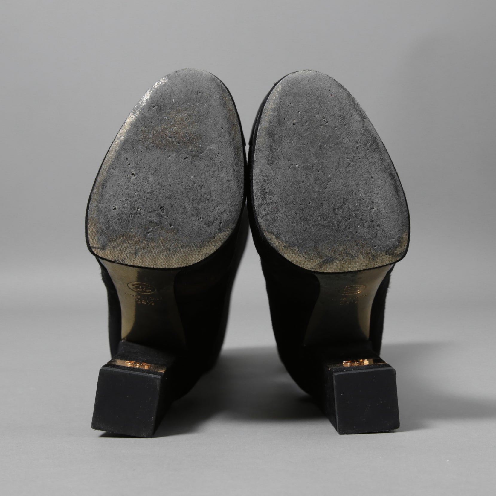 CHANEL シャネル / 美品 CCココマークヒール  ロングブーツ ブラックスエード レザートゥ / シューズ / size 23.5cm (BLACK)