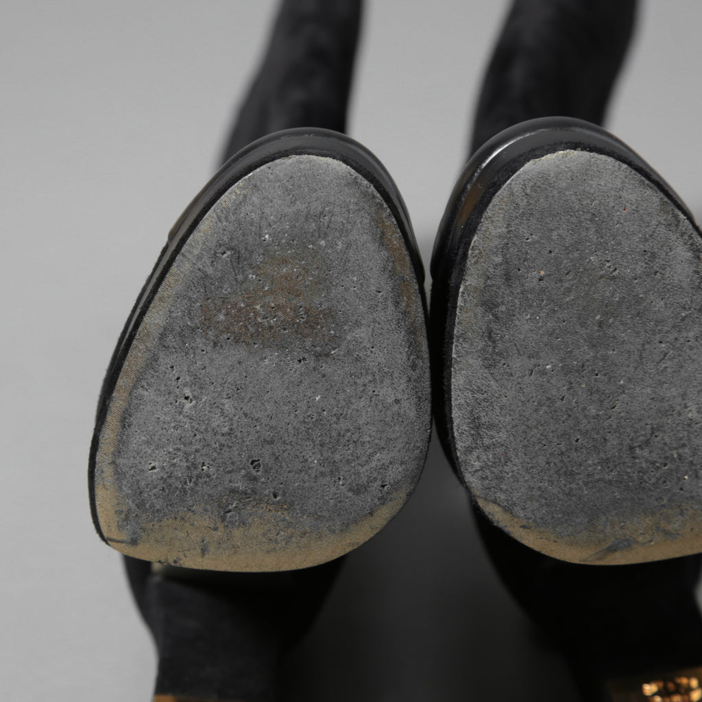 CHANEL シャネル / 美品 CCココマークヒール  ロングブーツ ブラックスエード レザートゥ / シューズ / size 23.5cm (BLACK)