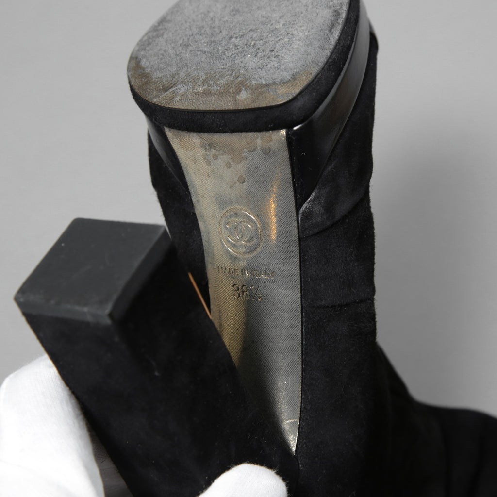 CHANEL シャネル / 美品 CCココマークヒール  ロングブーツ ブラックスエード レザートゥ / シューズ / size 23.5cm (BLACK)