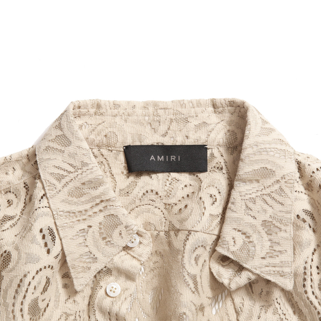 美品 AMIRI アミリ / ペイズリー柄 / コットン レース 長袖シャツ / size L (Beige) 確実正規品