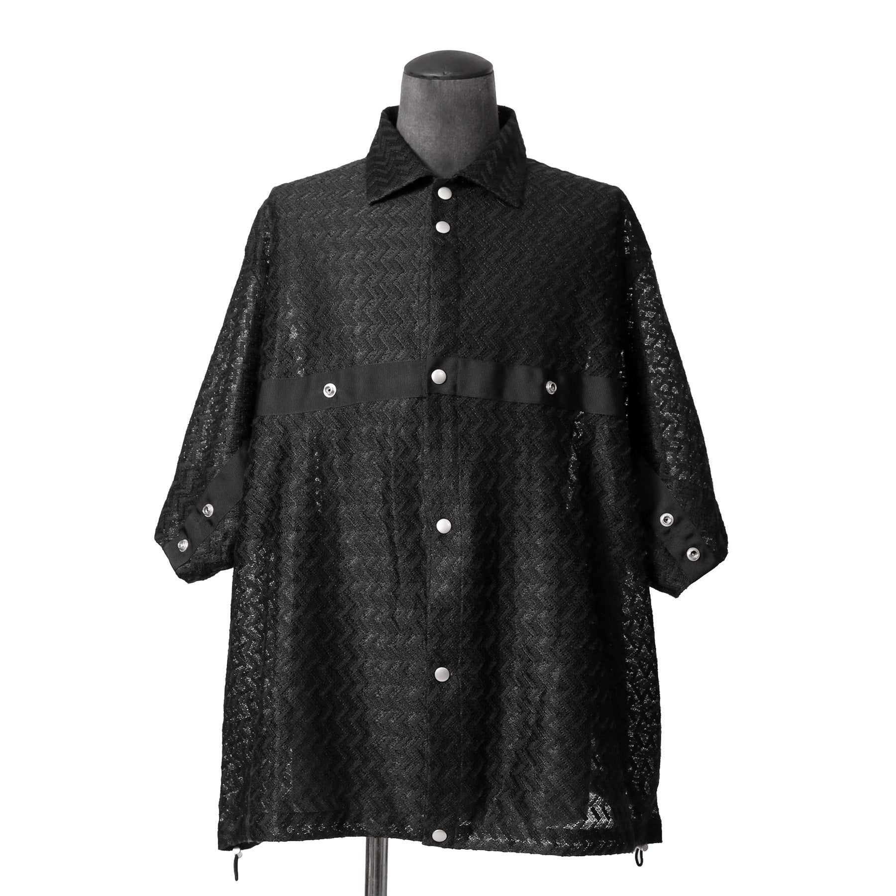 美品 A.F ARTEFACT アーティファクト / 24SS SNAPPED SQUEEZING SHIRT / SHADOW LACE / size 1 (BLACK)