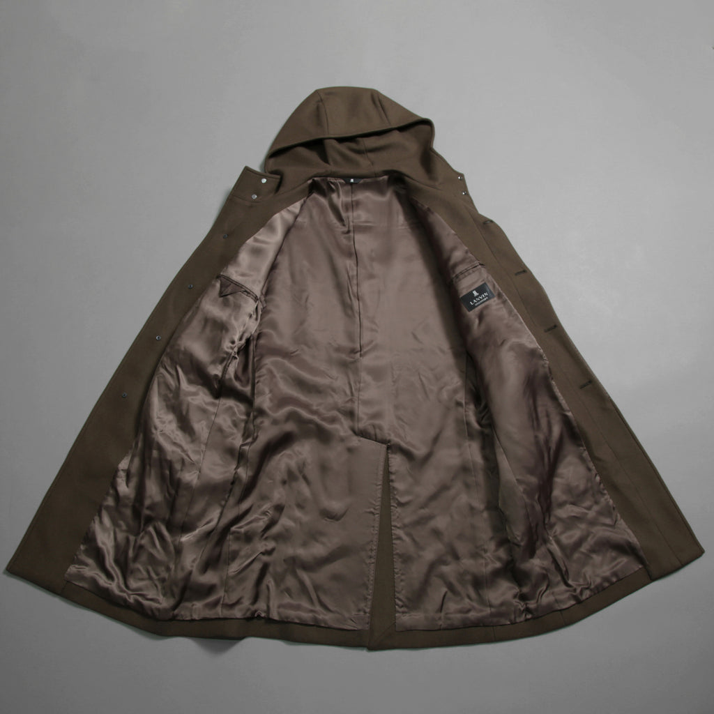 LANVIN collection ランバン コレクション / 美品 ウールカシミア メルトン フーデット コート / LA-TO-73351 / size 48  (BROWN KHAKI)