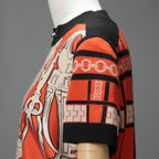 HERMES エルメス / 23-24AW 美品 Brides de Gala et Chaînes 半袖ニット / ブリッド・ドゥ・ガラ・エ・シェーヌ プリント ツイルレーヌニット / セーター / size 40 (ORANGEx BLACK) レディース 国内正規品