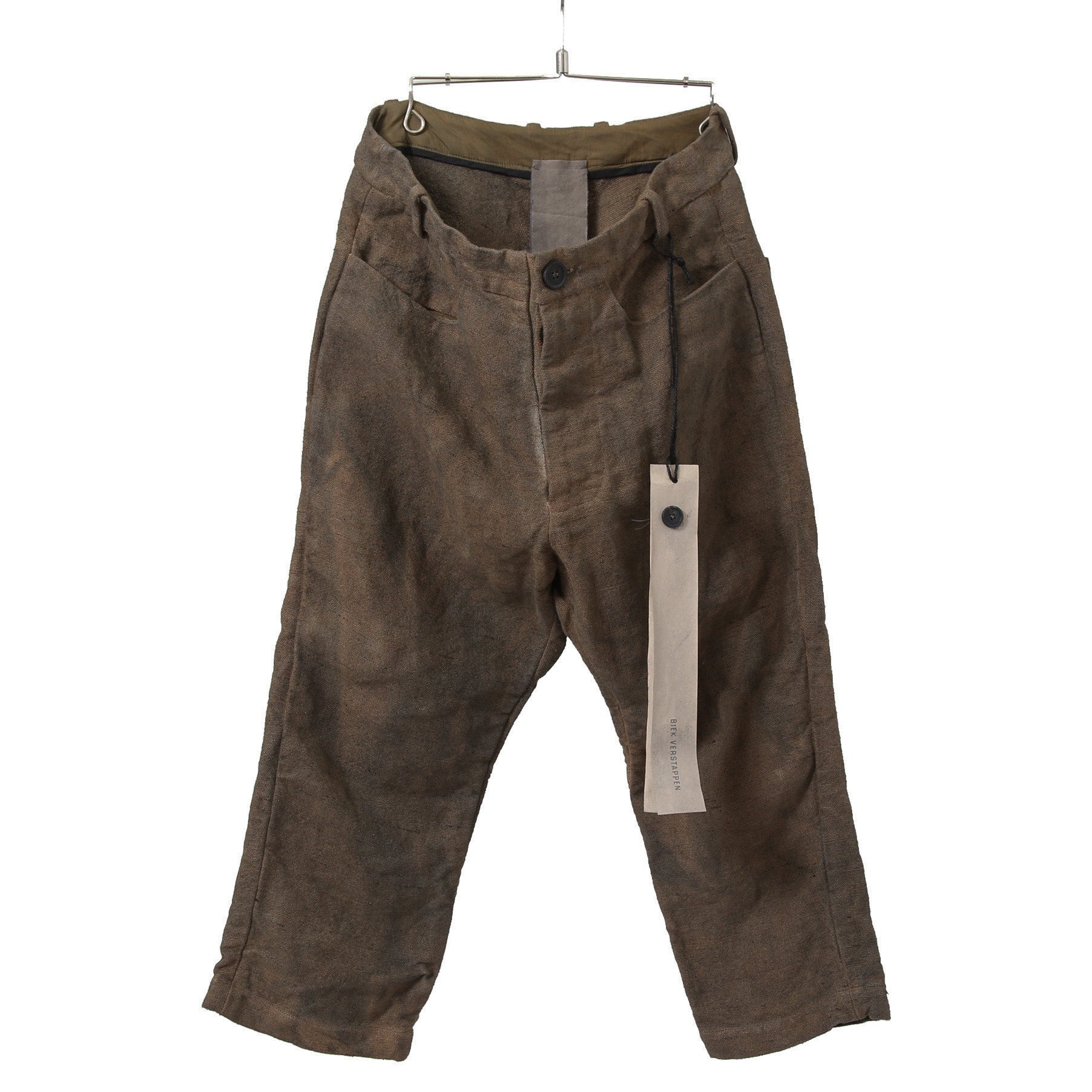 新品 BIEK VERSTAPPEN / 25SS Bou Trousers Belgian Stonewashed Linen / Heavy Linen / size M Brown khaki (Overdyed) リネン パンツ