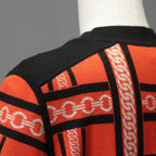 HERMES エルメス / 23-24AW 美品 Brides de Gala et Chaînes 半袖ニット / ブリッド・ドゥ・ガラ・エ・シェーヌ プリント ツイルレーヌニット / セーター / size 40 (ORANGEx BLACK) レディース 国内正規品