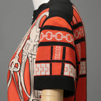 HERMES エルメス / 23-24AW 美品 Brides de Gala et Chaînes 半袖ニット / ブリッド・ドゥ・ガラ・エ・シェーヌ プリント ツイルレーヌニット / セーター / size 40 (ORANGEx BLACK) レディース 国内正規品