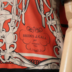 HERMES エルメス / 23-24AW 美品 Brides de Gala et Chaînes 半袖ニット / ブリッド・ドゥ・ガラ・エ・シェーヌ プリント ツイルレーヌニット / セーター / size 40 (ORANGEx BLACK) レディース 国内正規品