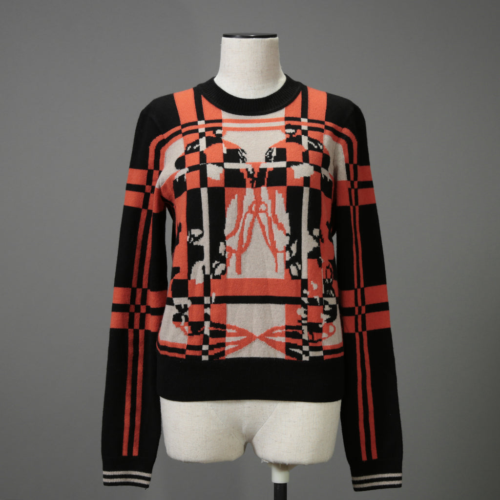 HERMES エルメス / 23-24AW 美品 BRIDES DE GALA TARTAN カシミヤ 長袖ニット / ブリッド・ドゥ・ガラ・タータン / 3H2620DD / セーター / size38 (ORANGE x BLACK) レディース 国内正規品