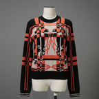 HERMES エルメス / 23-24AW 美品 BRIDES DE GALA TARTAN カシミヤ 長袖ニット / ブリッド・ドゥ・ガラ・タータン / 3H2620DD / セーター / size38 (ORANGE x BLACK) レディース 国内正規品
