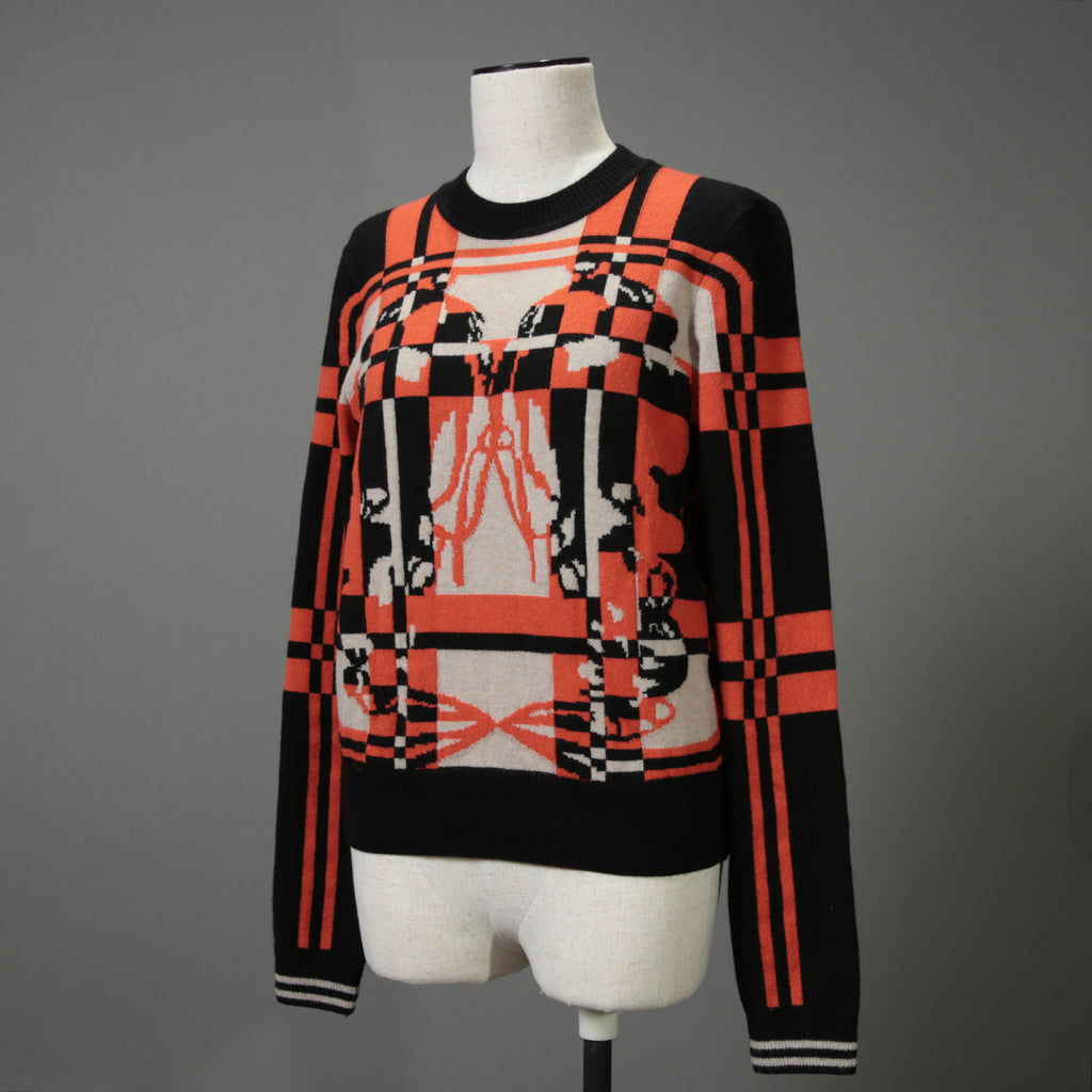 HERMES エルメス / 23-24AW 美品 BRIDES DE GALA TARTAN カシミヤ 長袖ニット / ブリッド・ドゥ・ガラ・タータン / 3H2620DD / セーター / size38 (ORANGE x BLACK) レディース 国内正規品