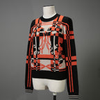 HERMES エルメス / 23-24AW 美品 BRIDES DE GALA TARTAN カシミヤ 長袖ニット / ブリッド・ドゥ・ガラ・タータン / 3H2620DD / セーター / size38 (ORANGE x BLACK) レディース 国内正規品