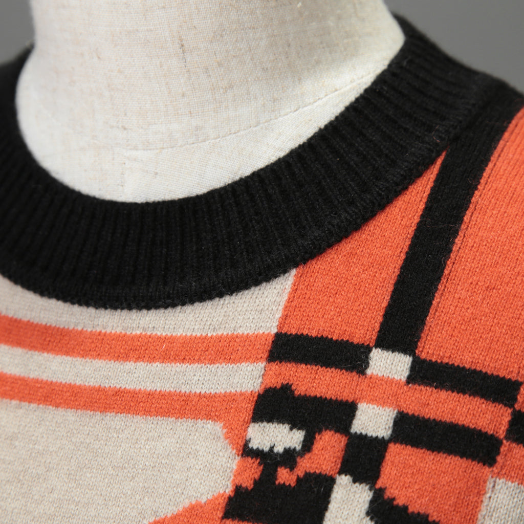 HERMES エルメス / 23-24AW 美品 BRIDES DE GALA TARTAN カシミヤ 長袖ニット / ブリッド・ドゥ・ガラ・タータン / 3H2620DD / セーター / size38 (ORANGE x BLACK) レディース 国内正規品