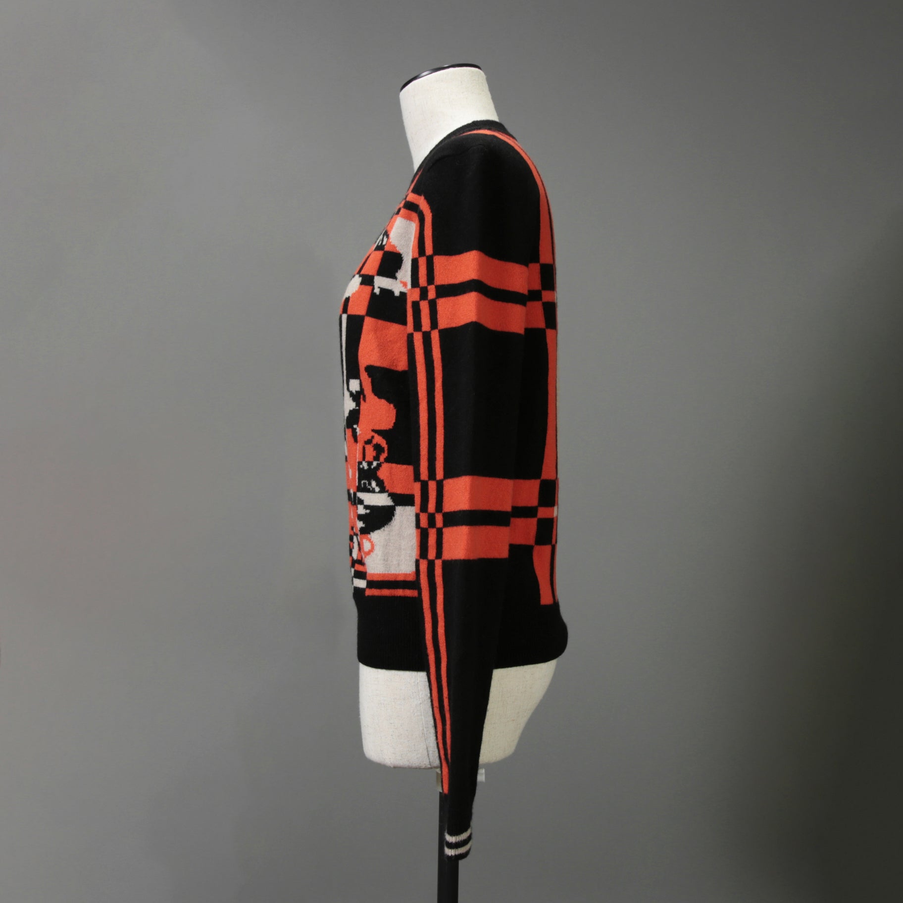 HERMES エルメス / 23-24AW 美品 BRIDES DE GALA TARTAN カシミヤ 長袖ニット / ブリッド・ドゥ・ガラ・タータン / 3H2620DD / セーター / size38 (ORANGE x BLACK) レディース 国内正規品