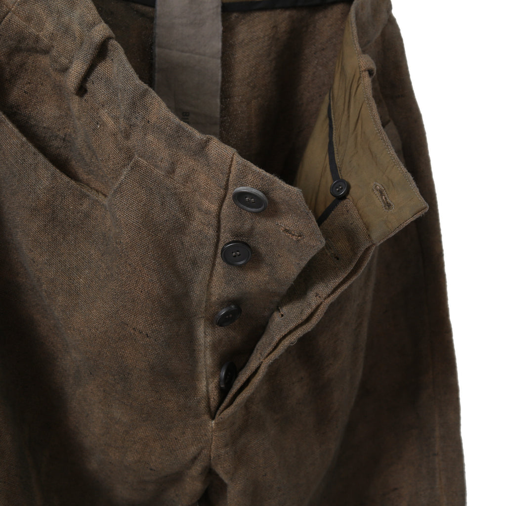 新品 BIEK VERSTAPPEN / 25SS Bou Trousers Belgian Stonewashed Linen / Heavy Linen / size M Brown khaki (Overdyed) リネン パンツ