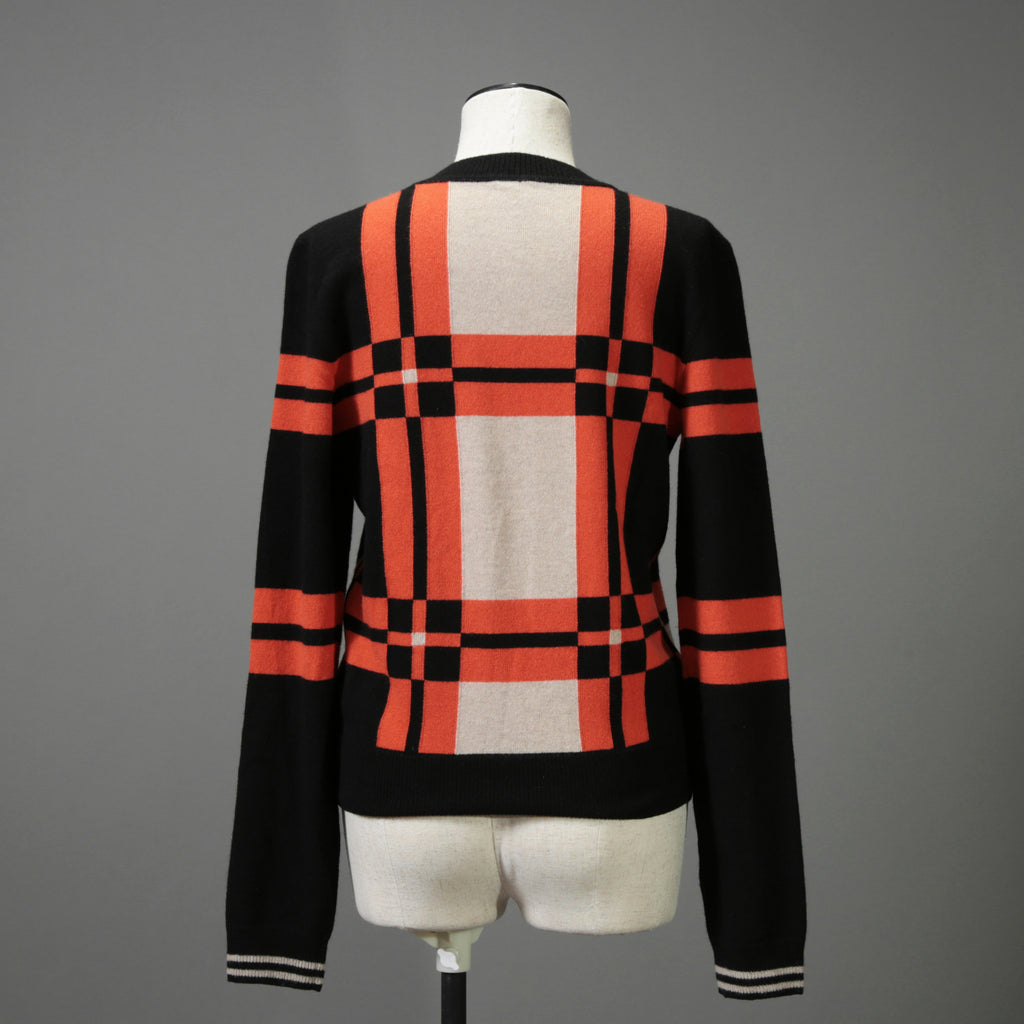 HERMES エルメス / 23-24AW 美品 BRIDES DE GALA TARTAN カシミヤ 長袖ニット / ブリッド・ドゥ・ガラ・タータン / 3H2620DD / セーター / size38 (ORANGE x BLACK) レディース 国内正規品
