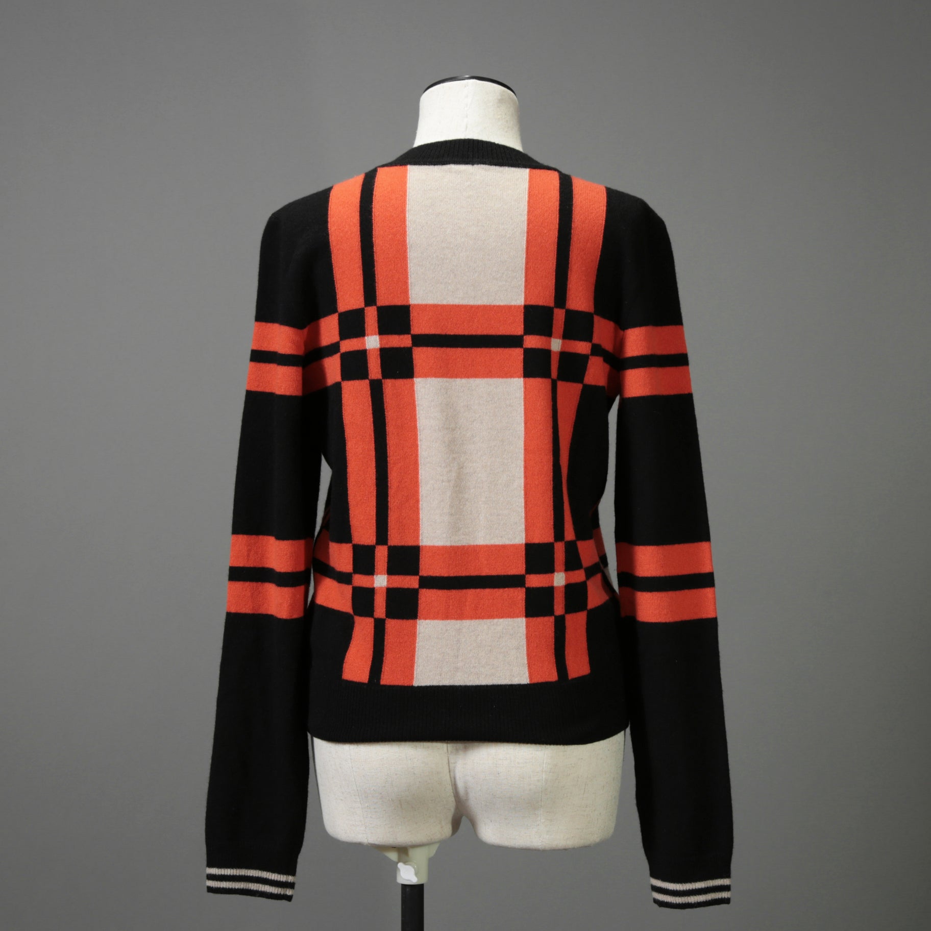 HERMES エルメス / 23-24AW 美品 BRIDES DE GALA TARTAN カシミヤ 長袖ニット / ブリッド・ドゥ・ガラ・タータン / 3H2620DD / セーター / size38 (ORANGE x BLACK) レディース 国内正規品